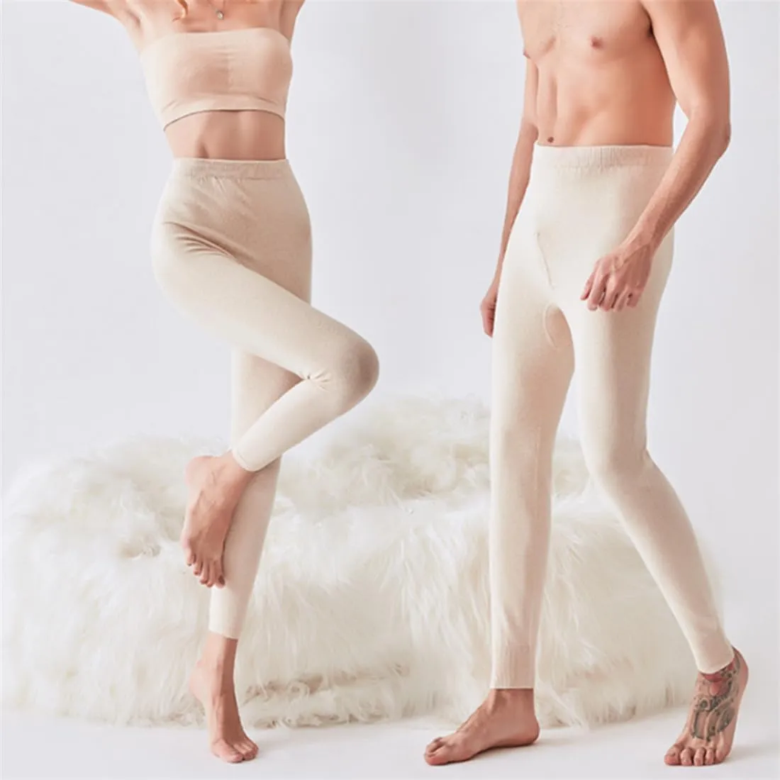 97% Cashmere Men Women Thermal Underwear Winter Leggings Mens Base Layer Womens Tights Long Johns Wool Heavy Weight