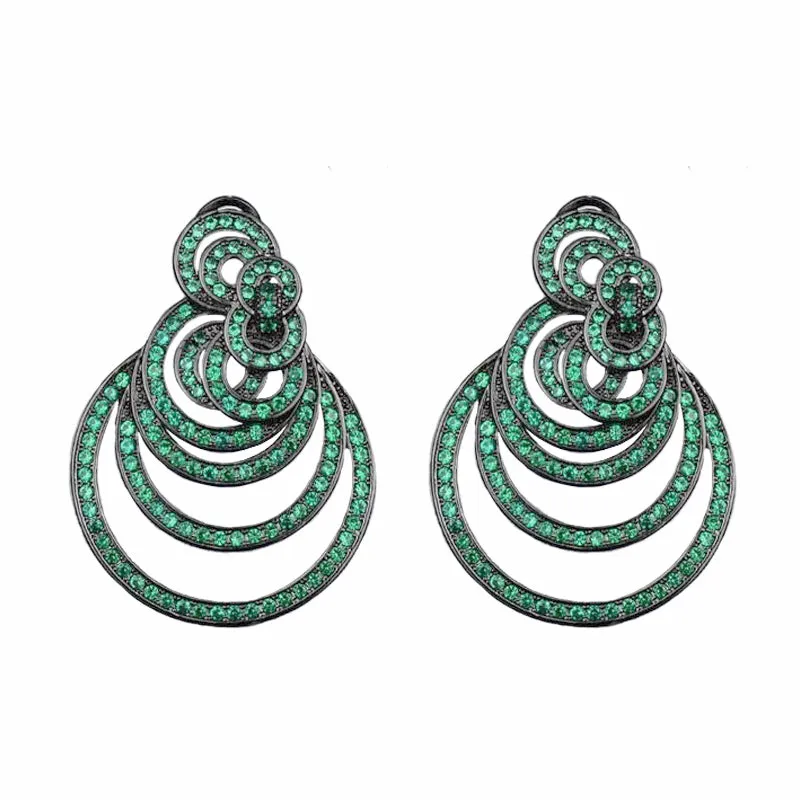 Aretes de cascada de círculos verde - chapa de rodio