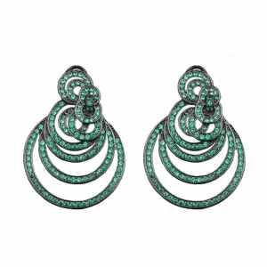 Aretes de cascada de círculos verde - chapa de rodio