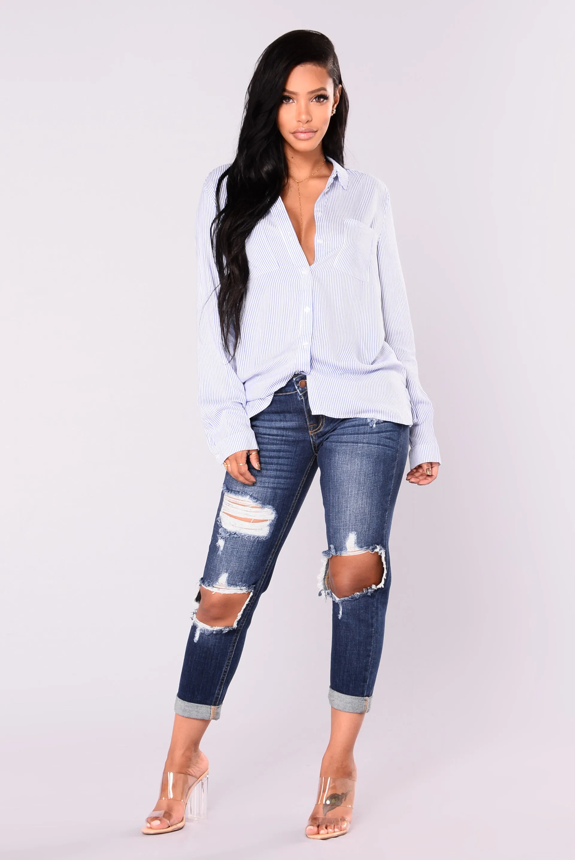 Ariel Striped Top - Light Blue/White