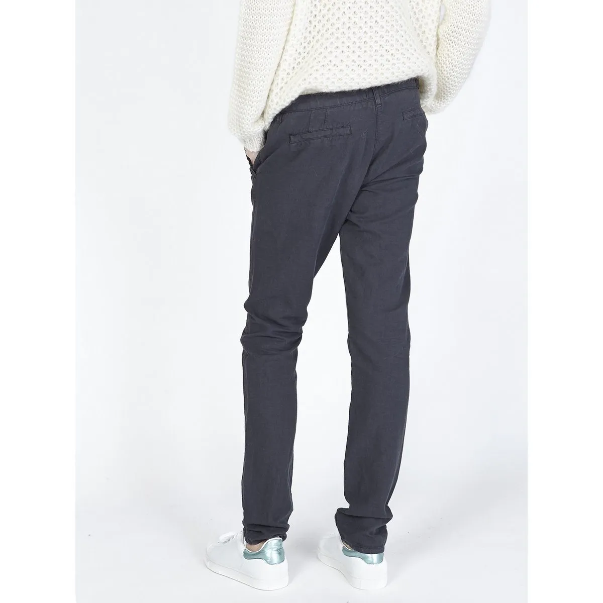 Berenice - Pantalon Slim En Lin Bleu Marine