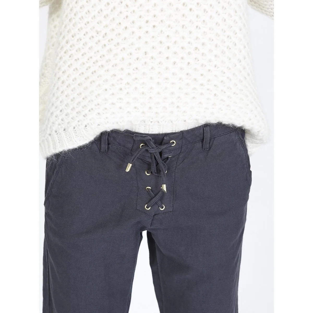 Berenice - Pantalon Slim En Lin Bleu Marine