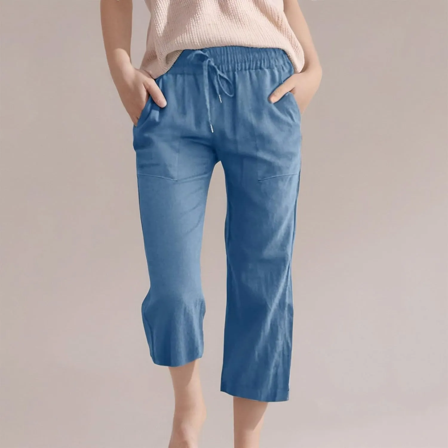 Boys 3/4 Straight Wide Leg Pants Solid Color High Elastic Waist Trousers with Pockts Y2k Streetwear