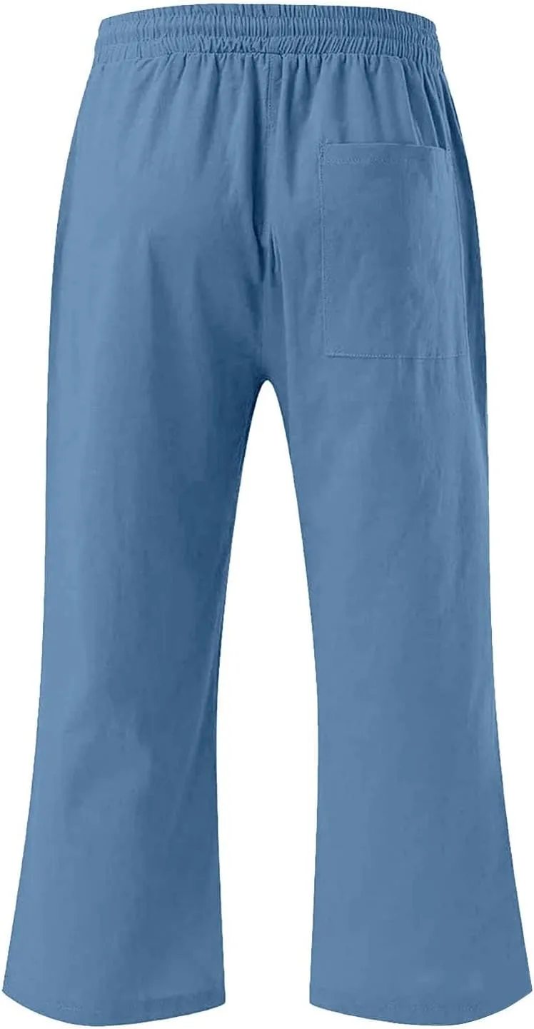 Boys 3/4 Straight Wide Leg Pants Solid Color High Elastic Waist Trousers with Pockts Y2k Streetwear