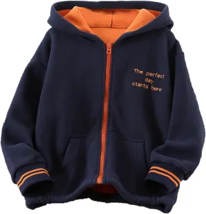 Boys Girls Polar Fleece Jacket Full Zip Hooded Sweatshirt Double-Layer Fleece Hoodie Kids Lightweight Windproof Coat