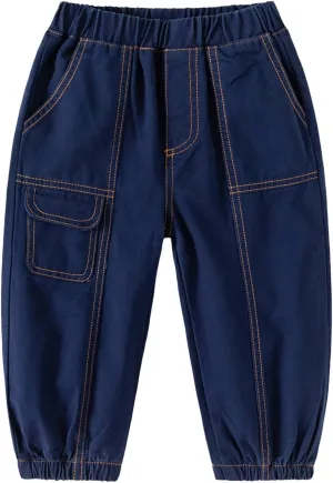 Boys Wide Leg Cargo Baggy Pants Pull On Elastic Waist Twill Baggy Joggers Casual Loose Hiking Sport Thick Pants