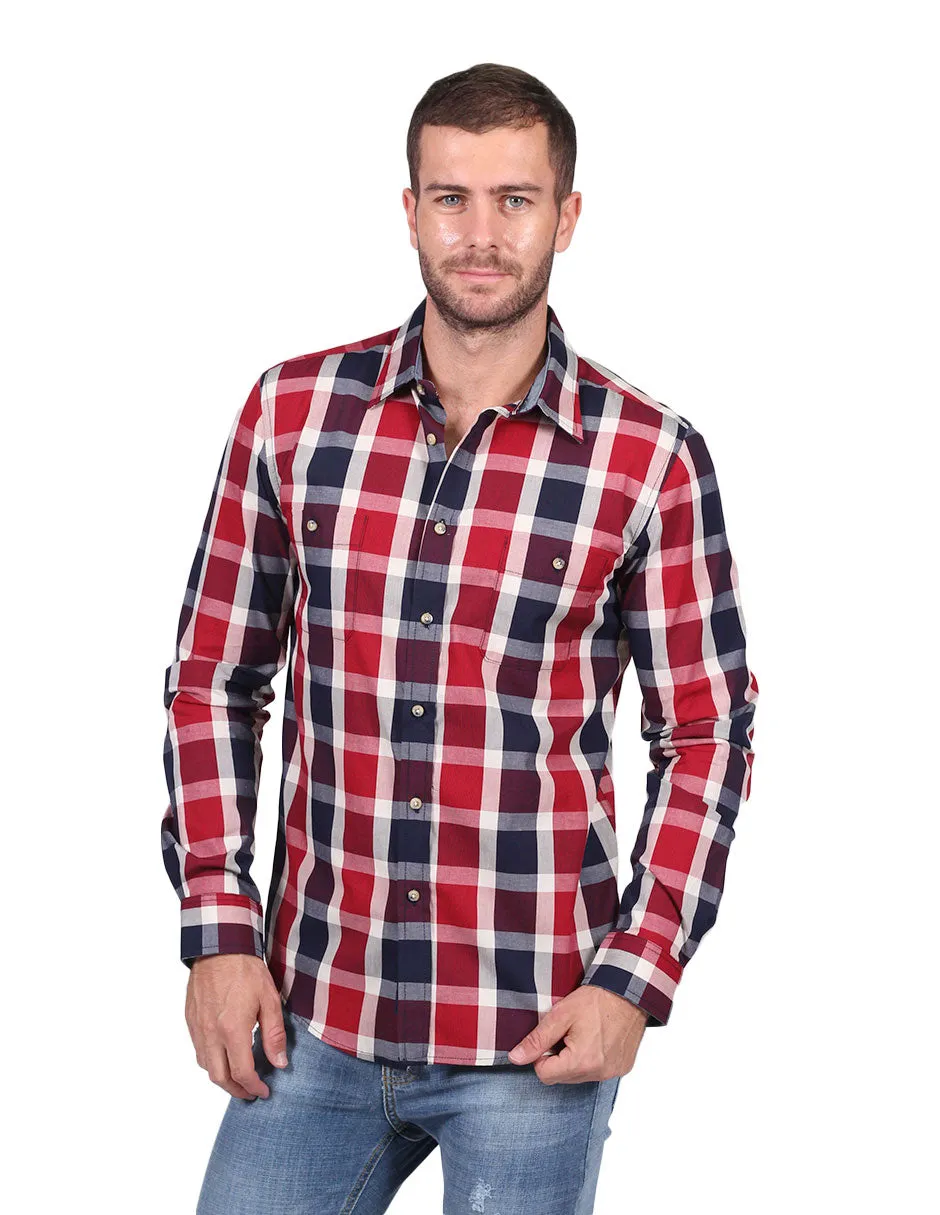 Camisas Hombre Casuales Moda Manga Larga Cuadros Beige B25127