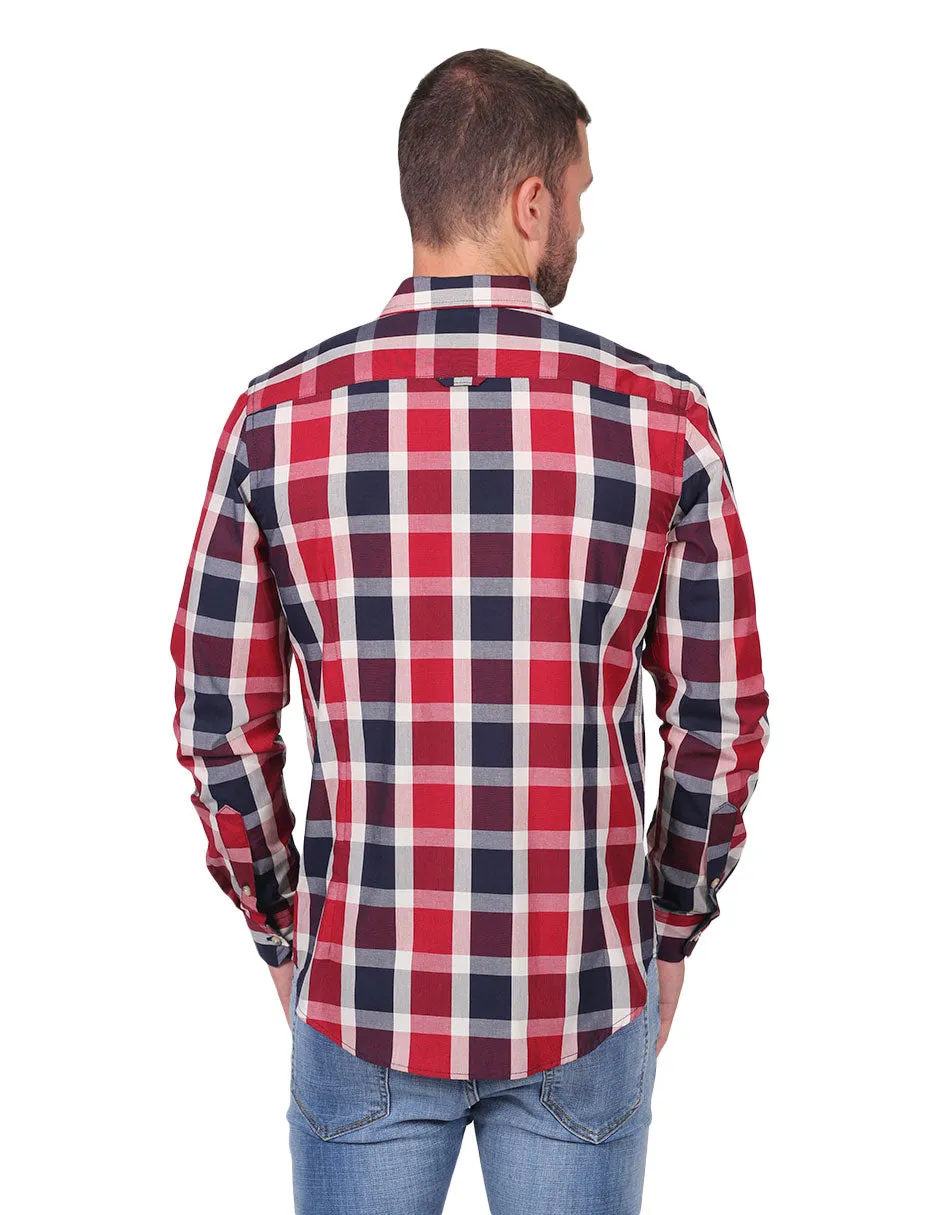 Camisas Hombre Casuales Moda Manga Larga Cuadros Beige B25127