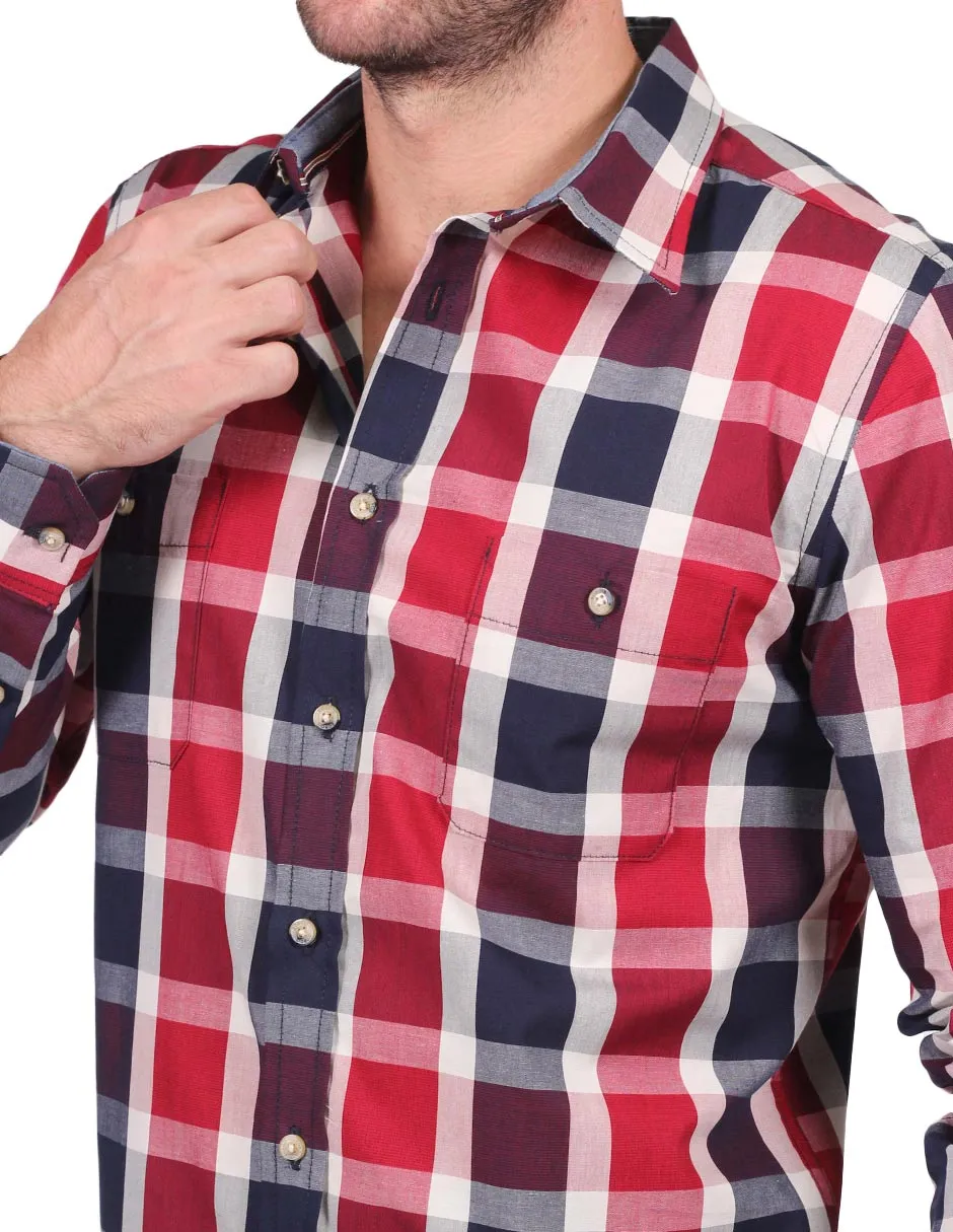 Camisas Hombre Casuales Moda Manga Larga Cuadros Beige B25127