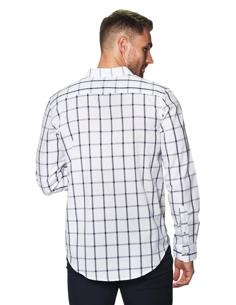 Camisas Para Hombre Manga Larga Cuadros B45206 Blanco