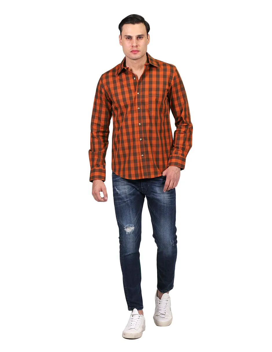 Camisas Para Hombre Manga Larga Cuadros Slim Fit Chedron B25106