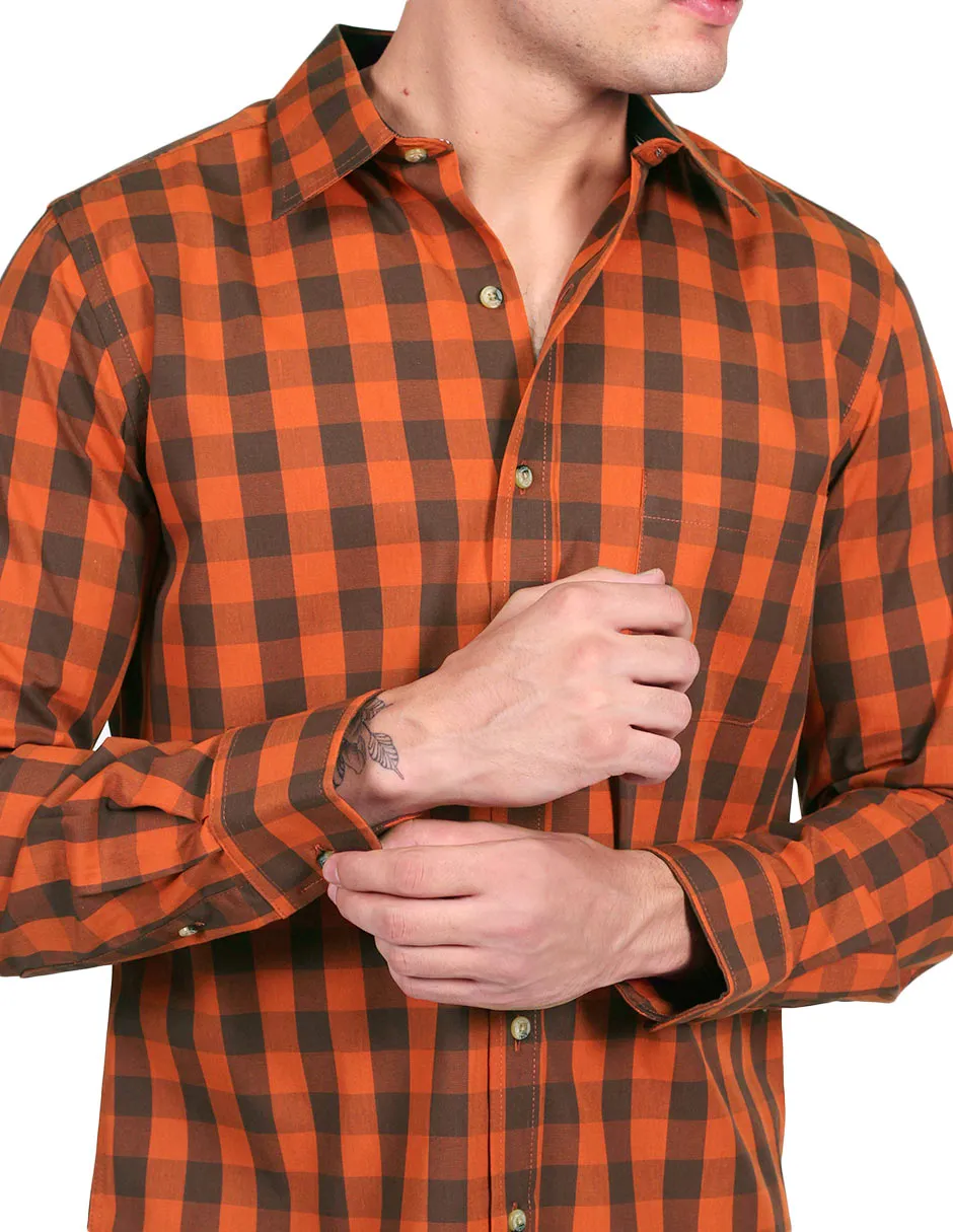 Camisas Para Hombre Manga Larga Cuadros Slim Fit Chedron B25106