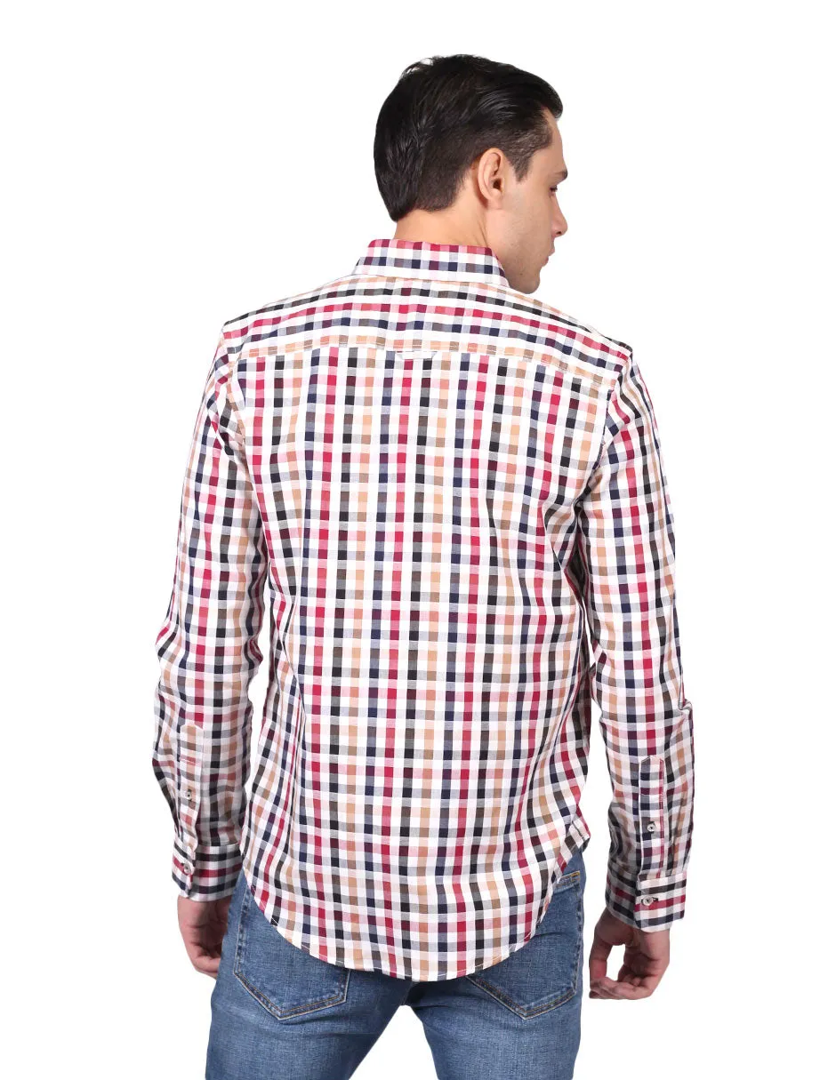 Camisas Para Hombre Manga Larga Estampado Cuadros Regular Fit Kaki B25214