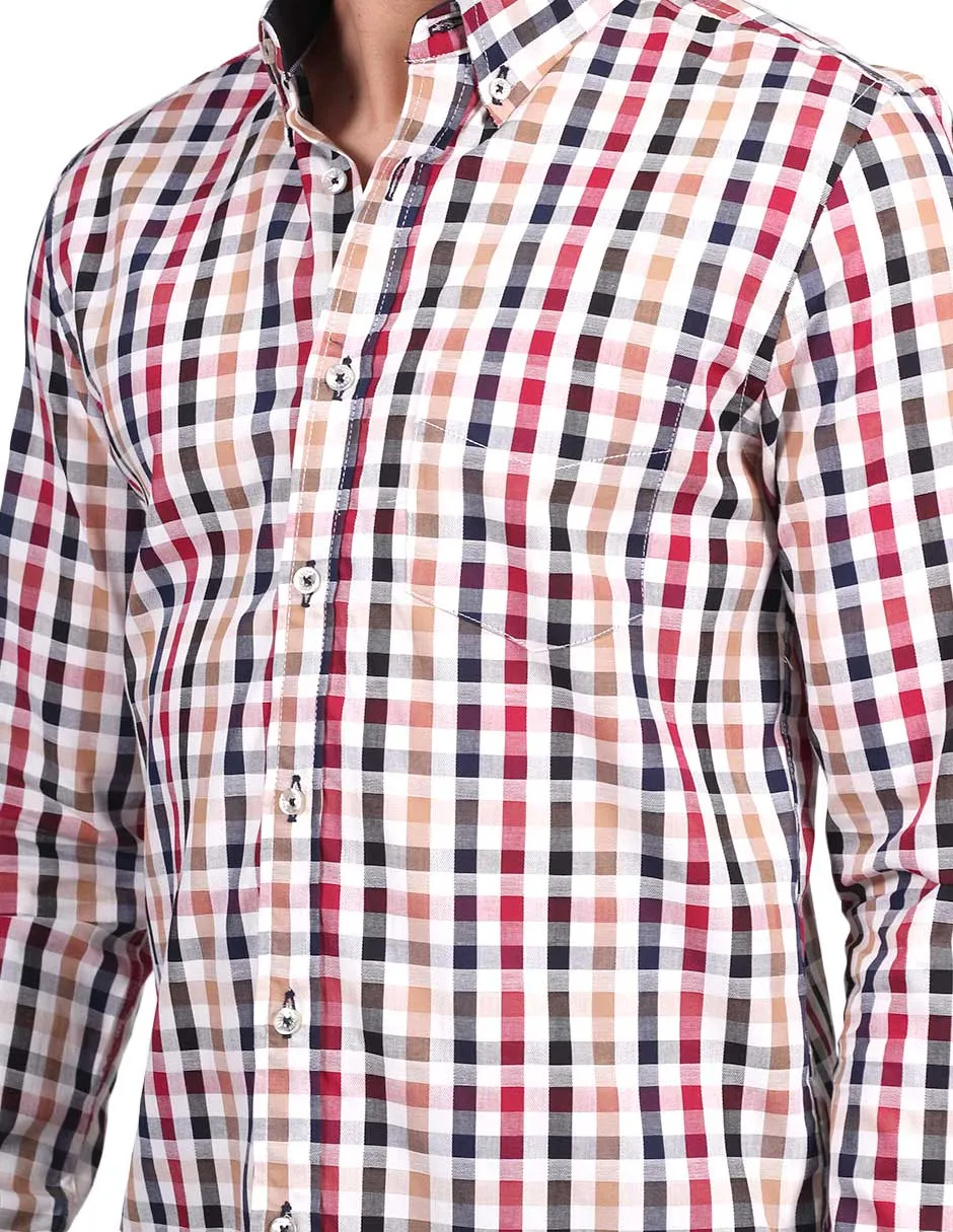 Camisas Para Hombre Manga Larga Estampado Cuadros Regular Fit Kaki B25214