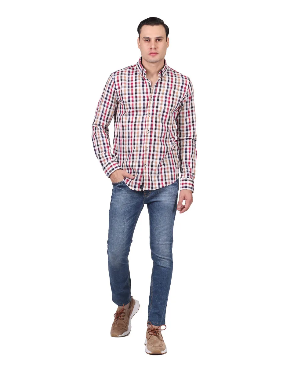 Camisas Para Hombre Manga Larga Estampado Cuadros Regular Fit Kaki B25214