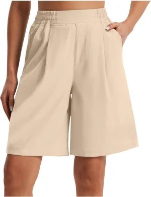 Casual Shorts for Women Elastic Waist Wide Leg Shorts Summer Tailored Pants Dressy Outfits with Pockets