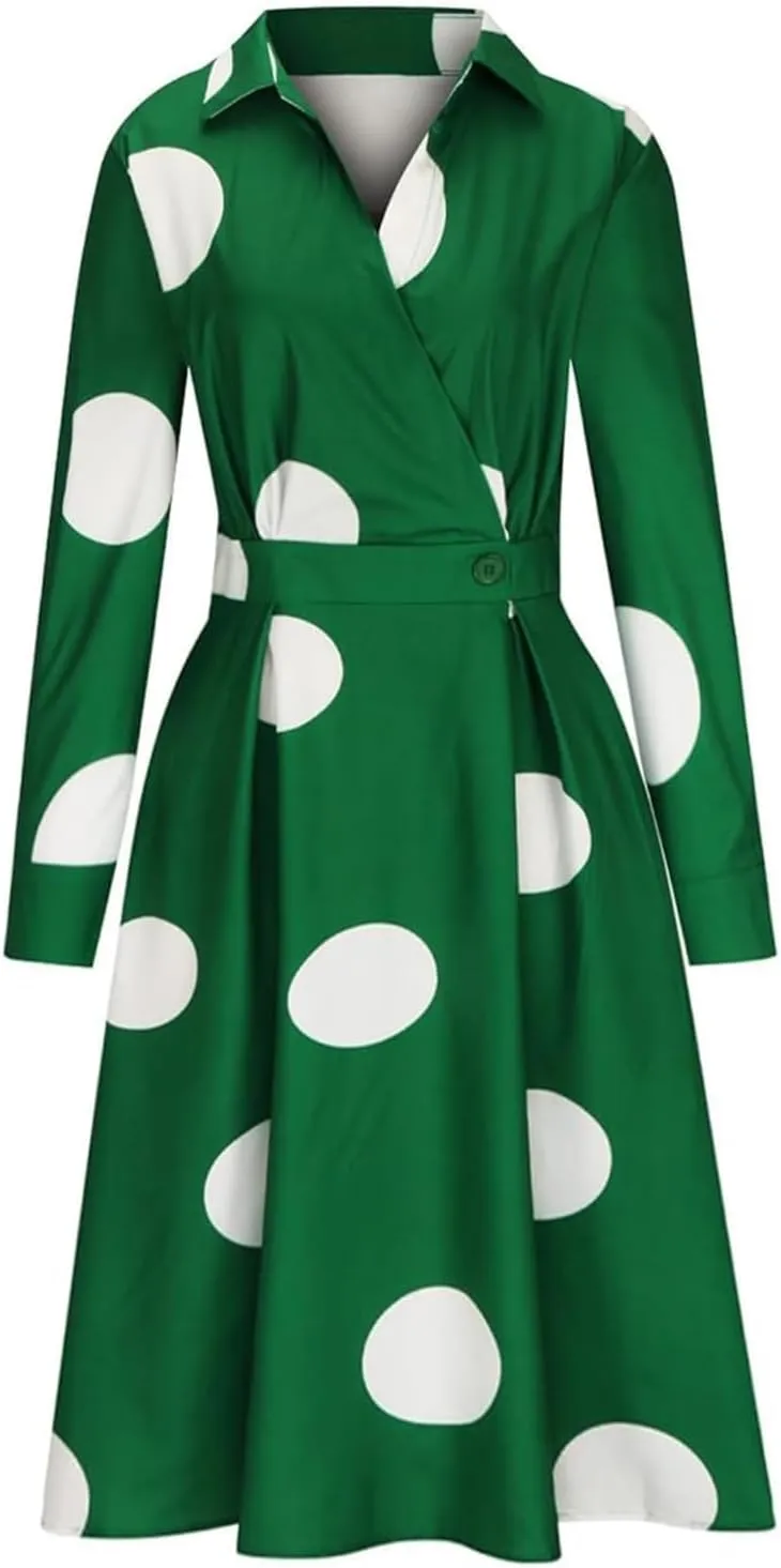Costaric Cotton Shirt Dress for Womens Pleated Button Long Dress Long Sleeve A-line Loose Swing Dress with Pockets