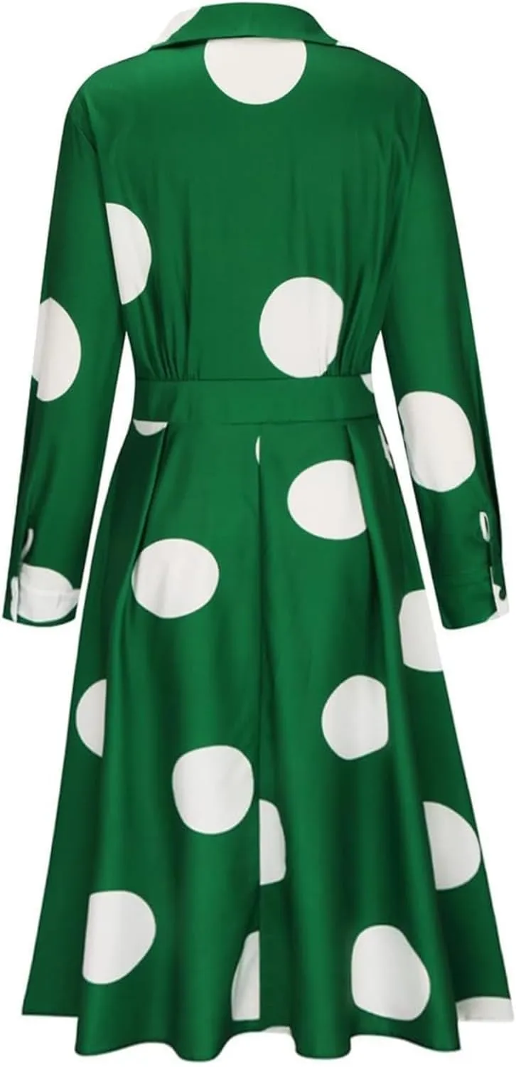 Costaric Cotton Shirt Dress for Womens Pleated Button Long Dress Long Sleeve A-line Loose Swing Dress with Pockets