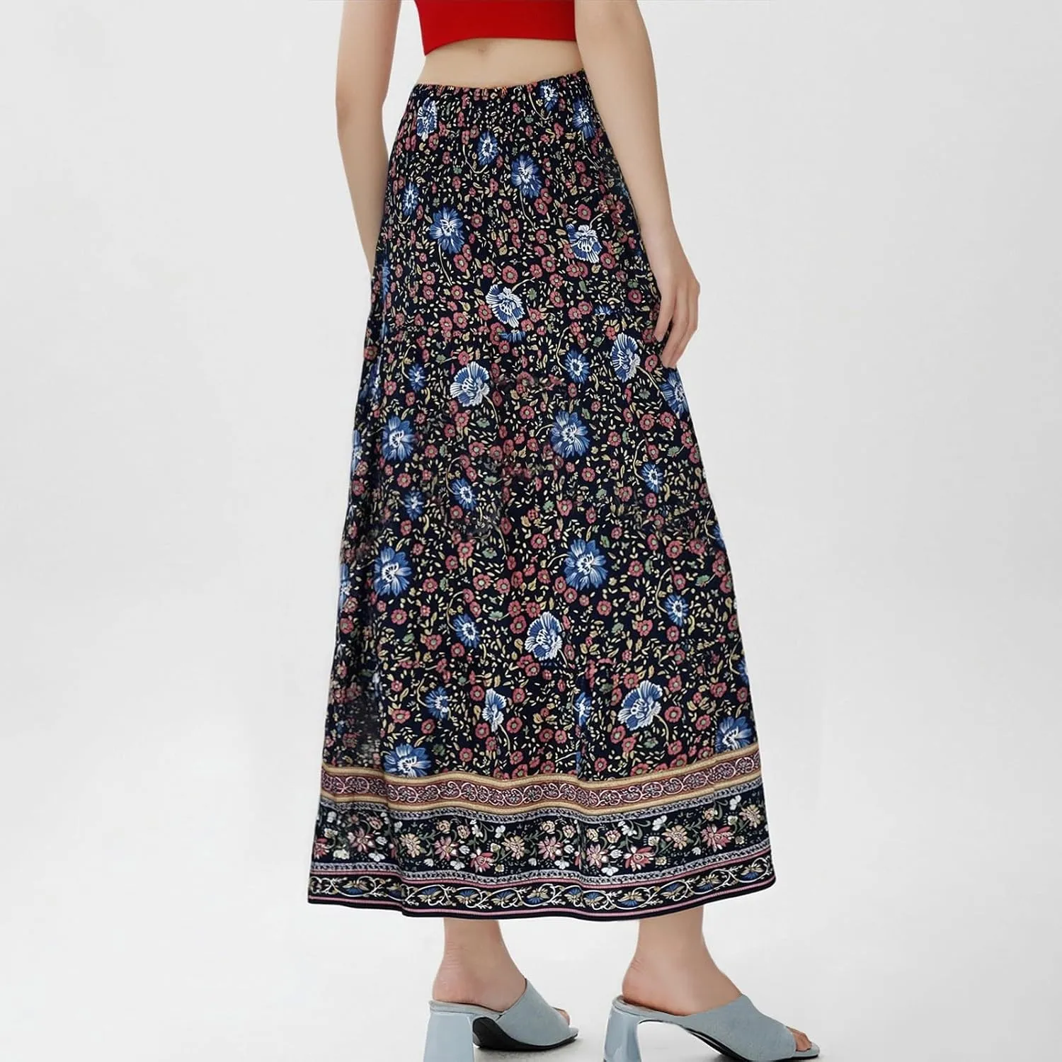 COTECRAM Maxi Skirts for Women 2025 Bohemian Long Skirts Pleated Flowy High Waist Casual A Line Floral Printed Summer Skirt