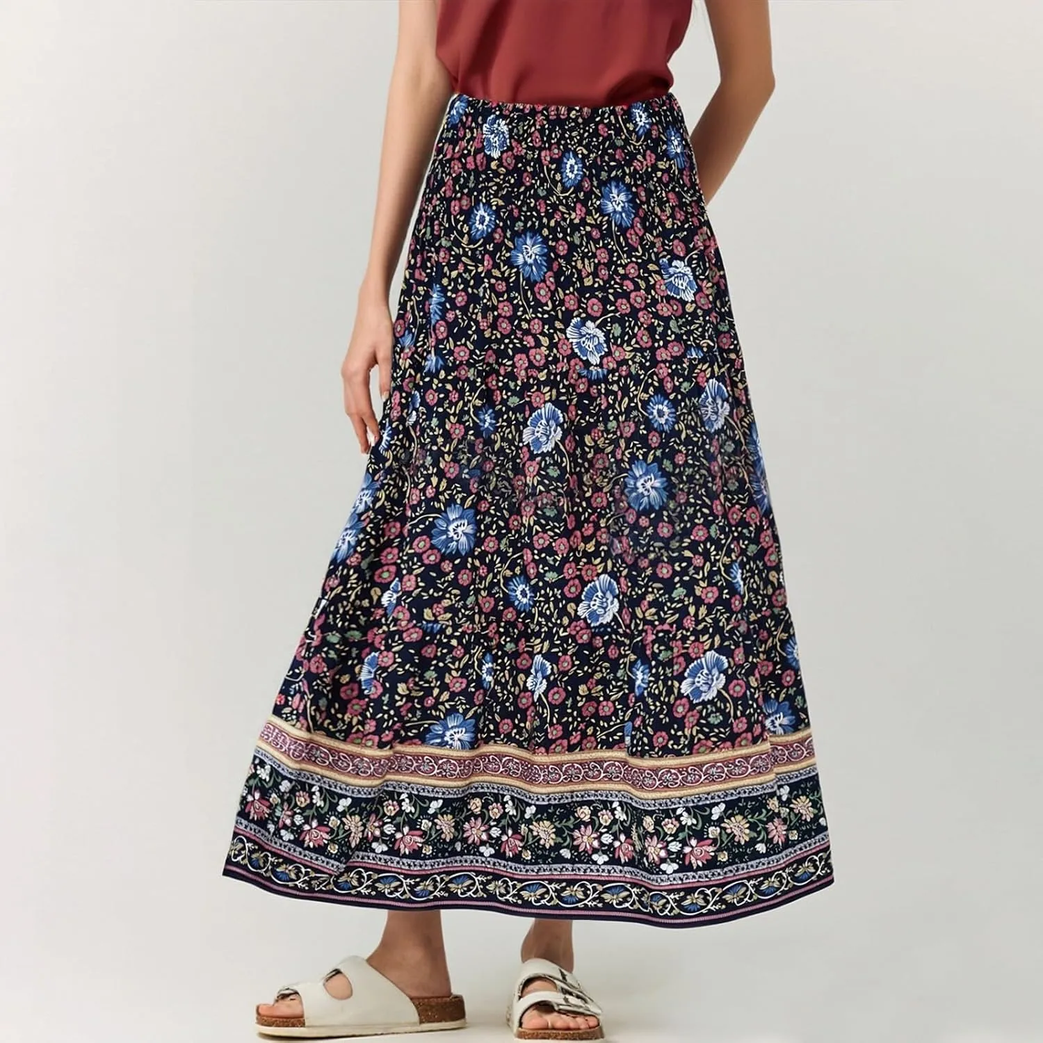COTECRAM Maxi Skirts for Women 2025 Bohemian Long Skirts Pleated Flowy High Waist Casual A Line Floral Printed Summer Skirt