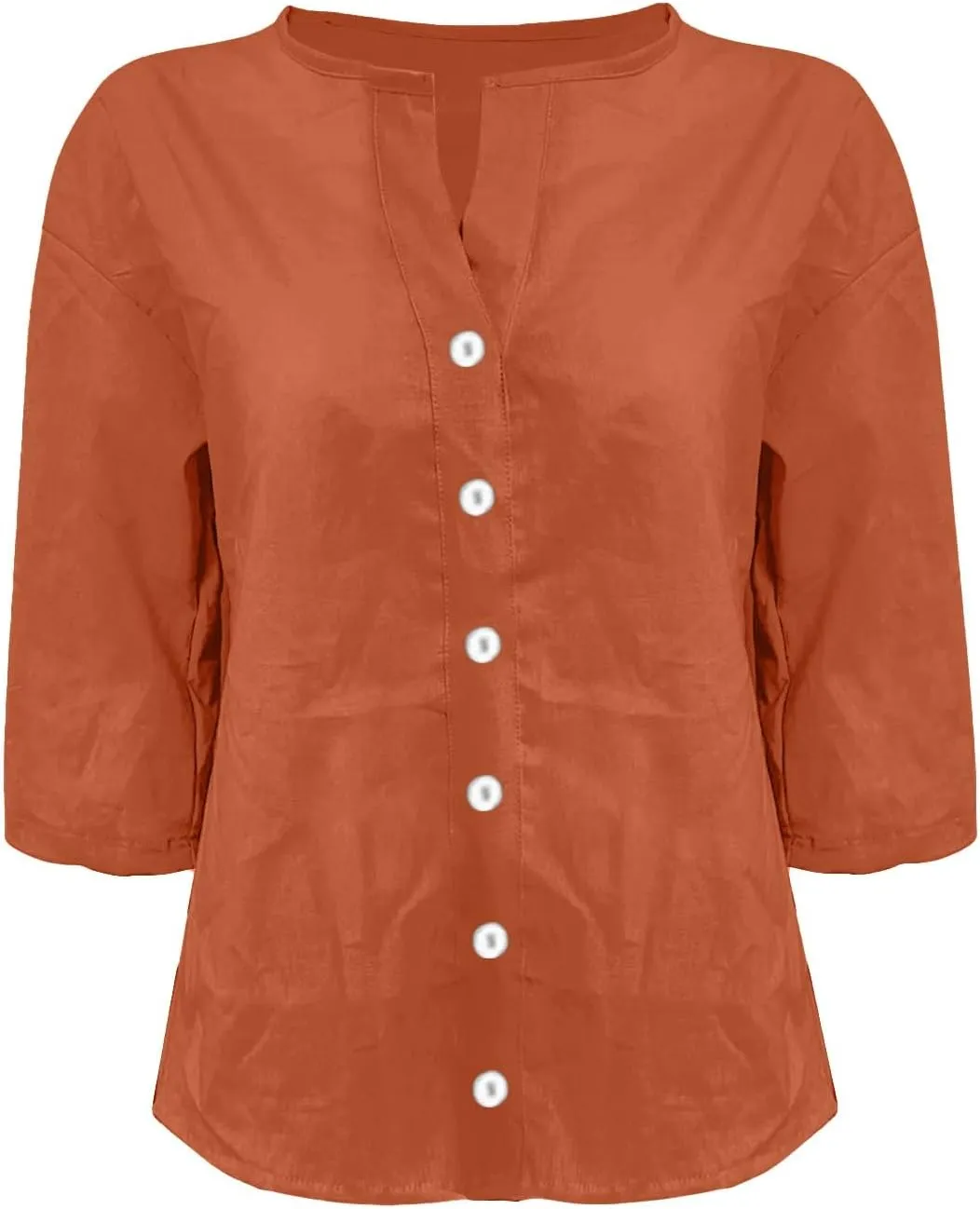 Cotton Linen Shirts for Women 2025 Trendy Summer Loose Fit Casual V Neck 3/4 Sleeve Peasant Blouses Beach Tunic Tops