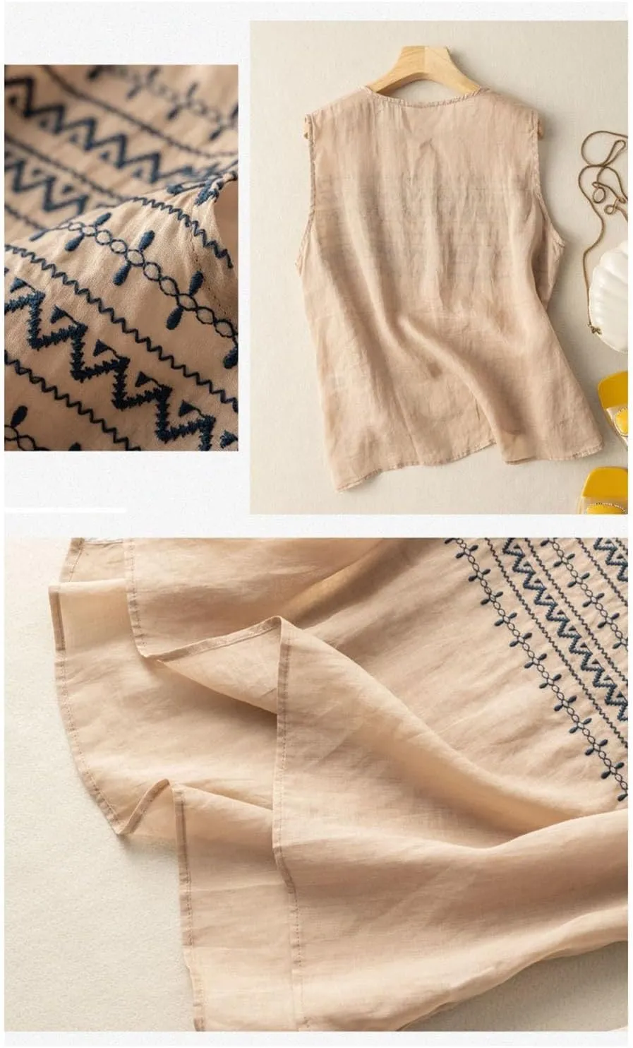 Cotton Linen Tank Tops for Women Loose Fit Sleeveless Button Tee Shirts Summer Casual Flowy Blouses Gauze Tunic Tops
