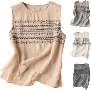 Cotton Linen Tank Tops for Women Loose Fit Sleeveless Button Tee Shirts Summer Casual Flowy Blouses Gauze Tunic Tops