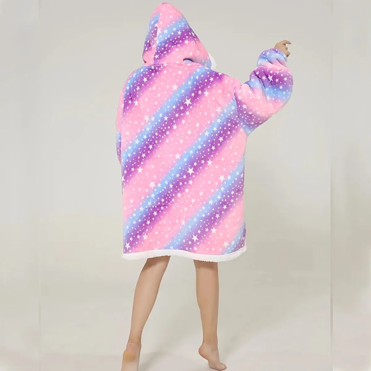 Cozy Rainbow Star Hooded Wearable Blanket With Sleeves - Ultra-Warm Sherpa Fleece Oversized Hoodie, Soft & Breathable, Perfect For Home And Outdoor Use, Ideal Gift For Men, Women, And Moms