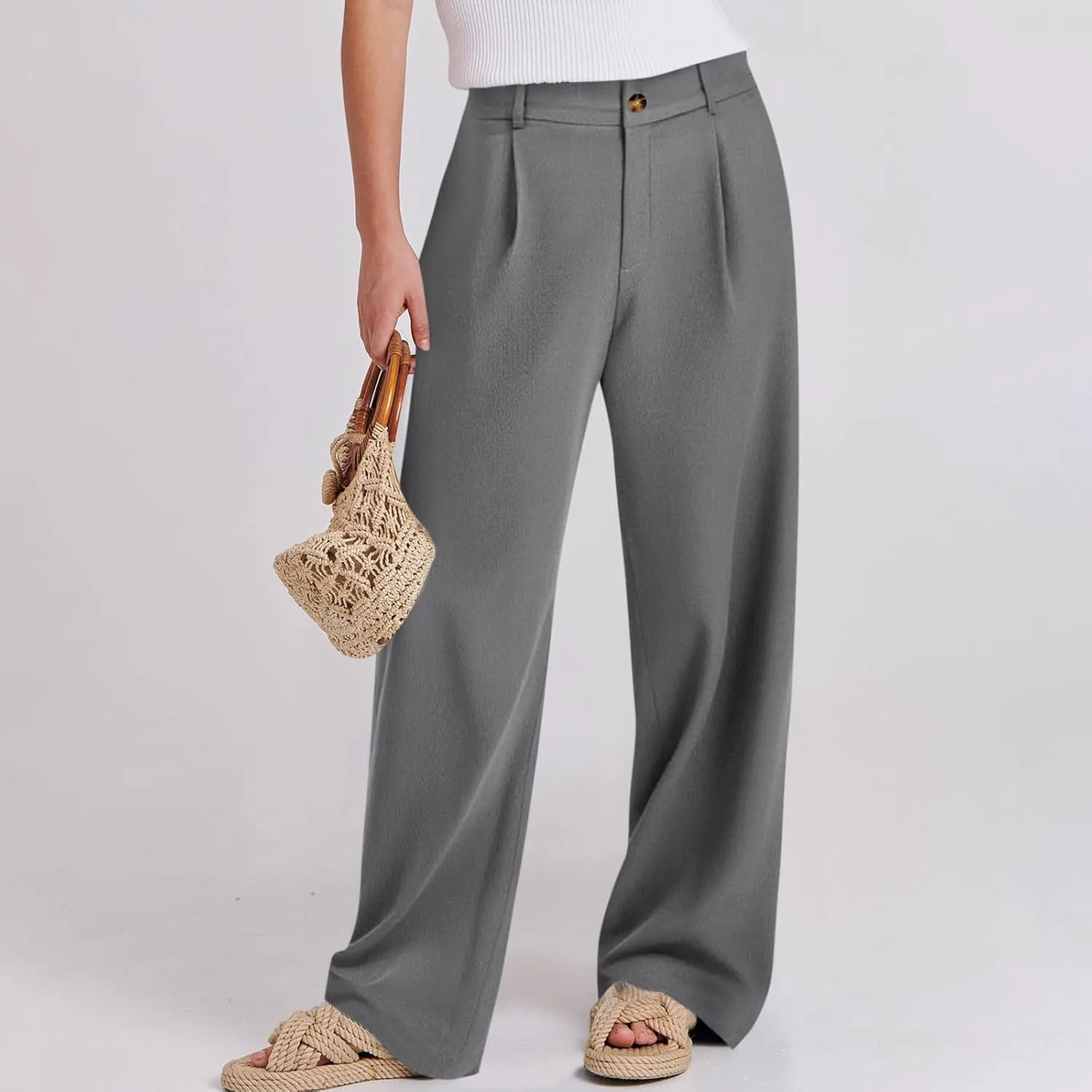 fanmpghleoo Dress Pants Women High Waisted Straight Wide Leg Linen Pants Summer Business Casual Linen Trousers with Pockets