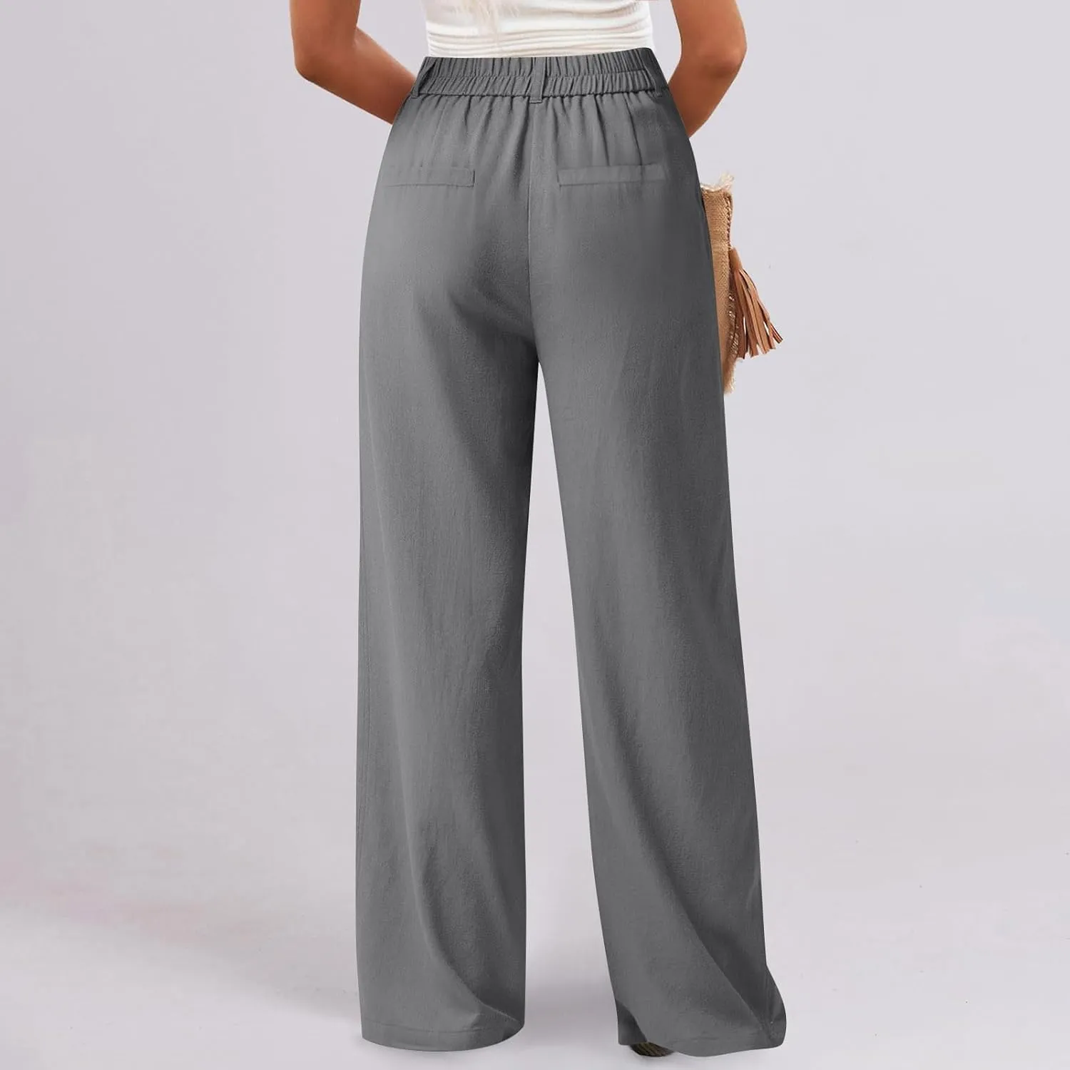 fanmpghleoo Dress Pants Women High Waisted Straight Wide Leg Linen Pants Summer Business Casual Linen Trousers with Pockets