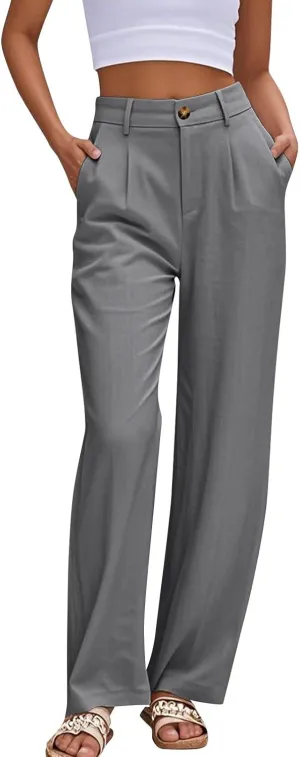 fanmpghleoo Dress Pants Women High Waisted Straight Wide Leg Linen Pants Summer Business Casual Linen Trousers with Pockets