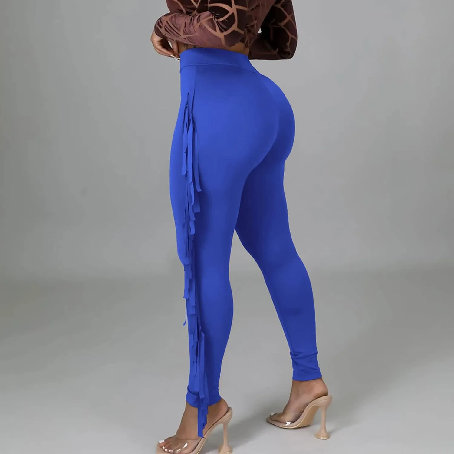 Firzero Women's Fringe Pants Sexy Casual High Waist Solid Color Bodycon Side Tassel Leggings Trendy 2024 Yoga Pants