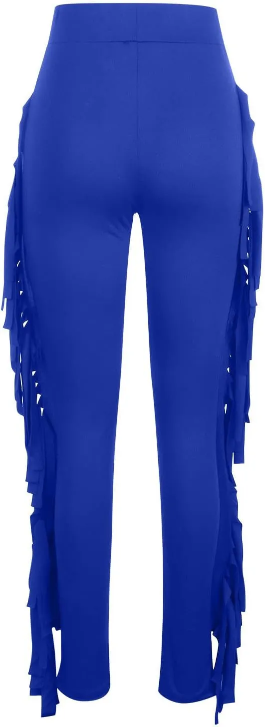 Firzero Women's Fringe Pants Sexy Casual High Waist Solid Color Bodycon Side Tassel Leggings Trendy 2024 Yoga Pants