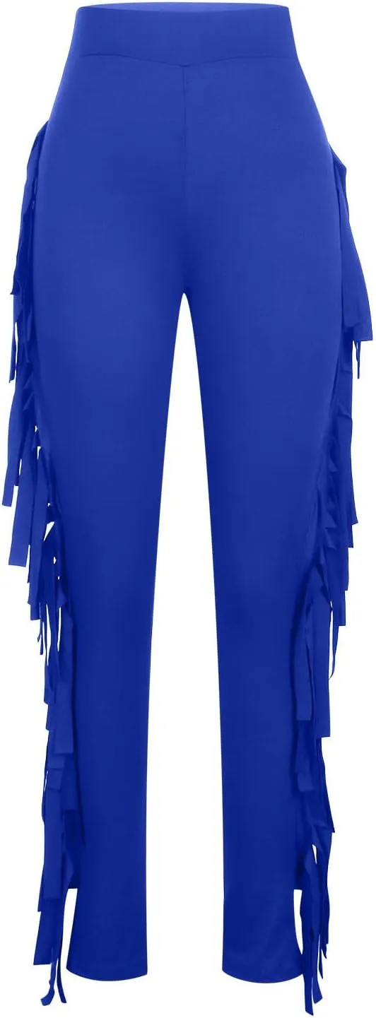Firzero Women's Fringe Pants Sexy Casual High Waist Solid Color Bodycon Side Tassel Leggings Trendy 2024 Yoga Pants