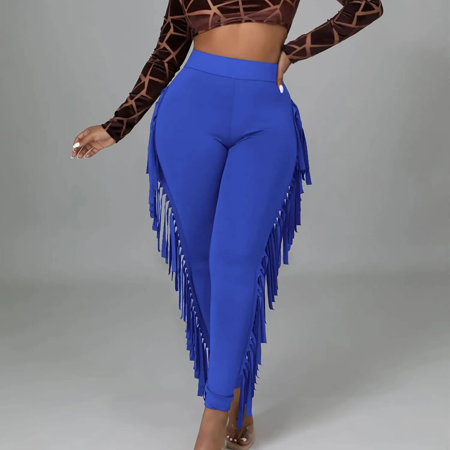 Firzero Women's Fringe Pants Sexy Casual High Waist Solid Color Bodycon Side Tassel Leggings Trendy 2024 Yoga Pants