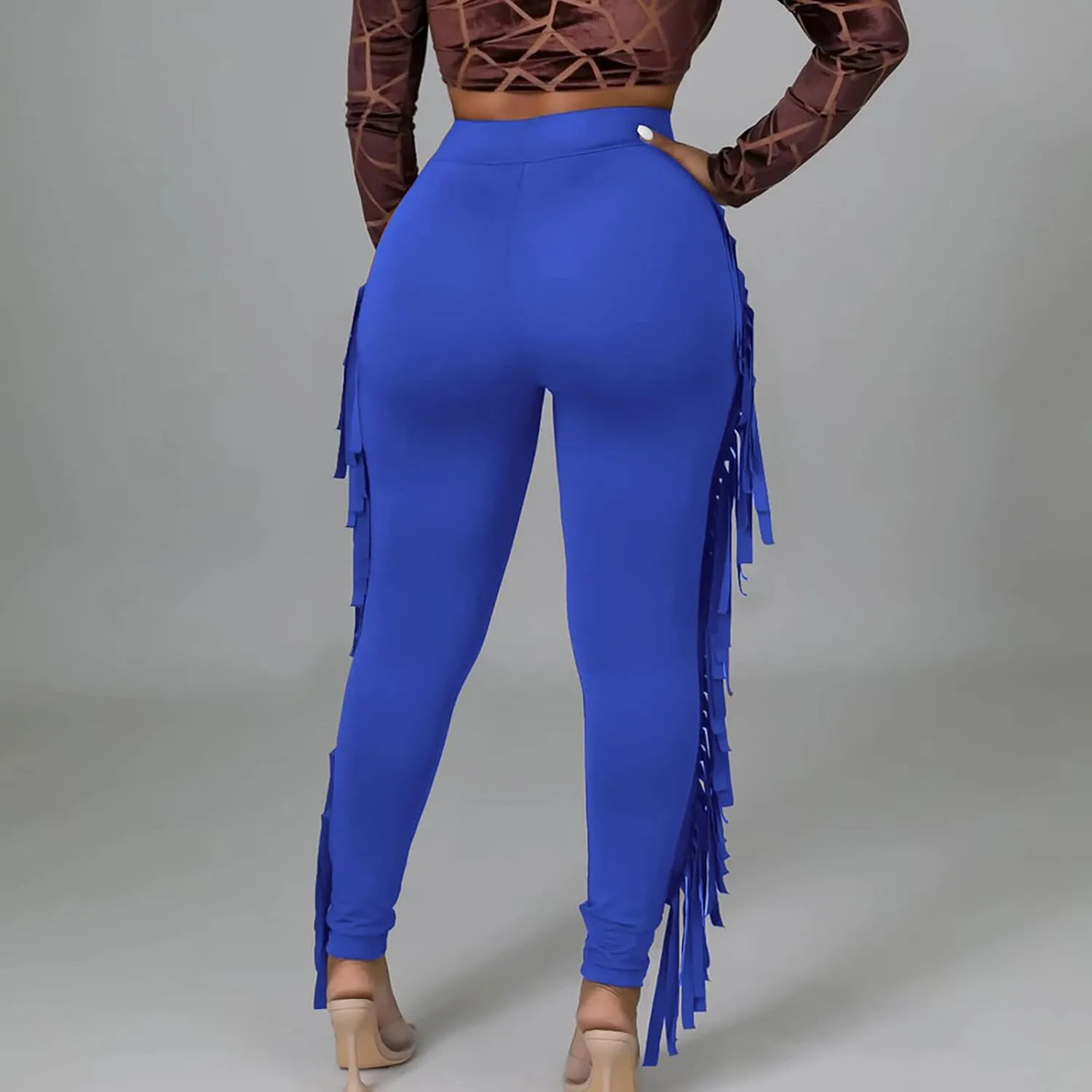 Firzero Women's Fringe Pants Sexy Casual High Waist Solid Color Bodycon Side Tassel Leggings Trendy 2024 Yoga Pants
