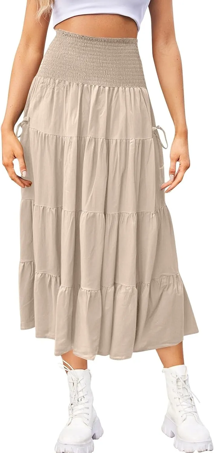 Floral Maxi Skirt for Women Summer Comfy Tiered Elastic High Waisted Skirts 2025 Vacation A-Line Flowy Swing Long Skirts