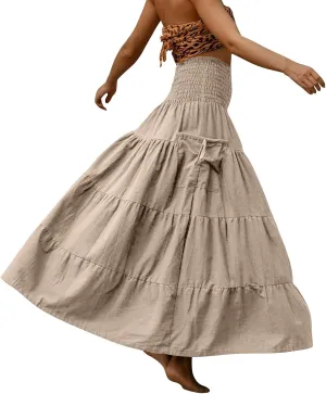 Floral Maxi Skirt for Women Summer Comfy Tiered Elastic High Waisted Skirts 2025 Vacation A-Line Flowy Swing Long Skirts