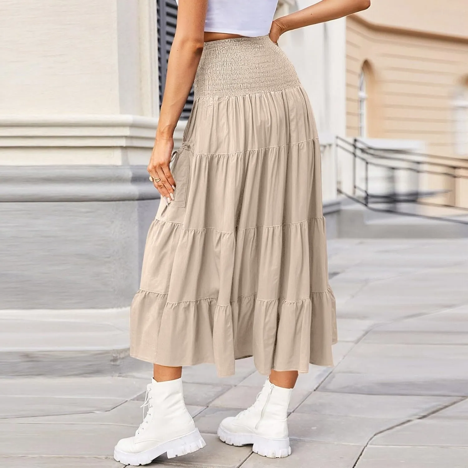 Floral Maxi Skirt for Women Summer Comfy Tiered Elastic High Waisted Skirts 2025 Vacation A-Line Flowy Swing Long Skirts