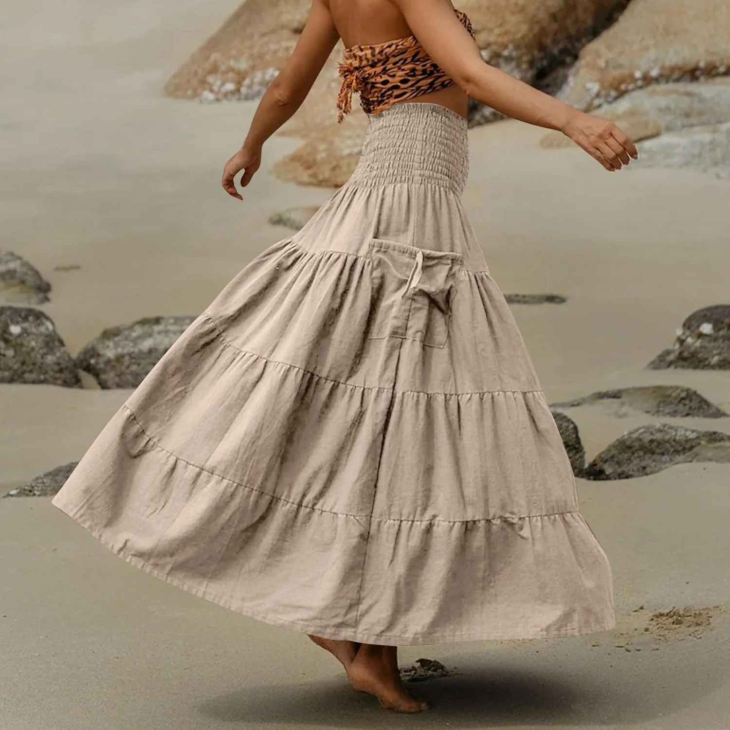 Floral Maxi Skirt for Women Summer Comfy Tiered Elastic High Waisted Skirts 2025 Vacation A-Line Flowy Swing Long Skirts