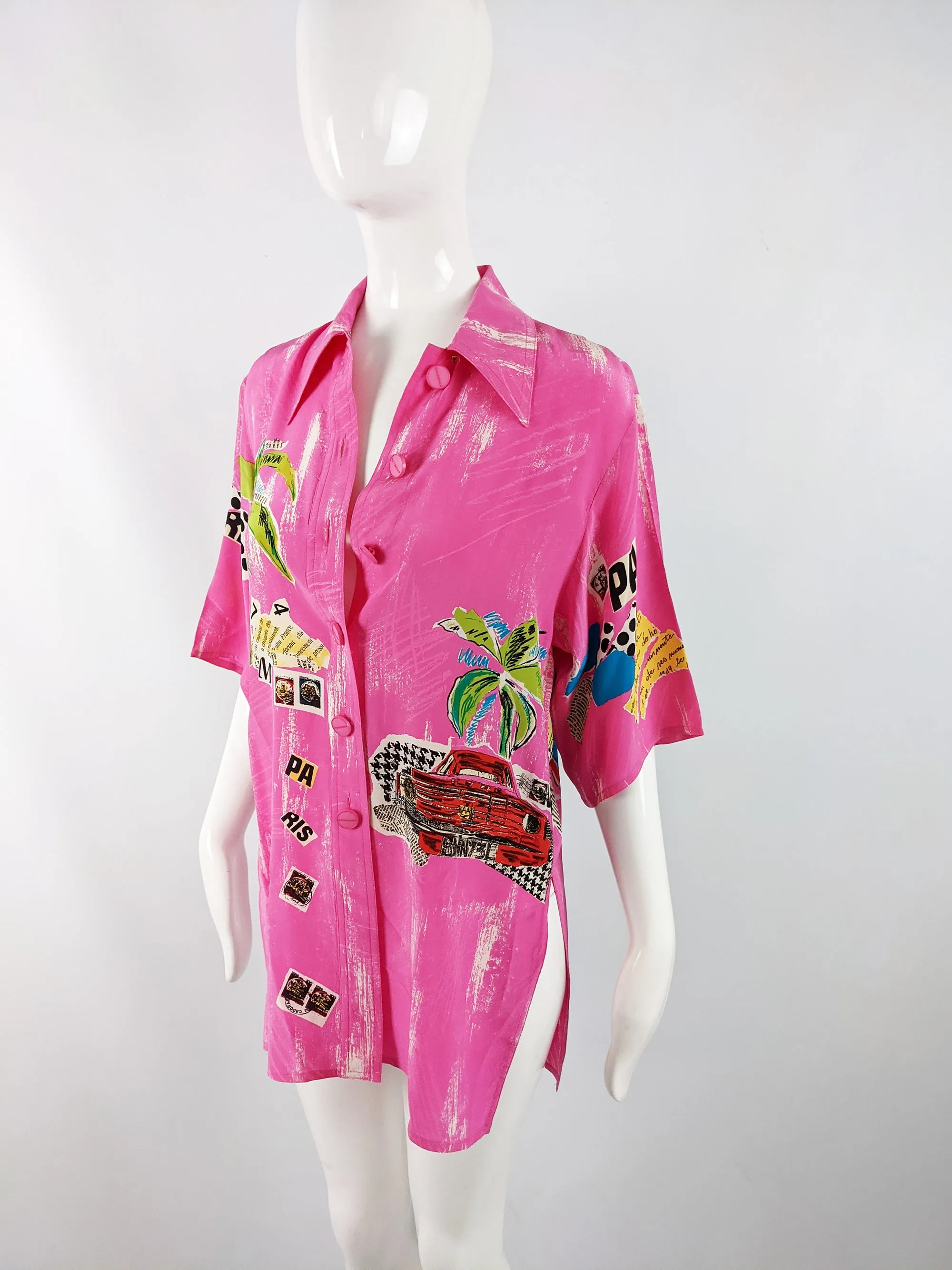Jean Louis Scherrer Vintage Pink Tropical Blouse, 1980s