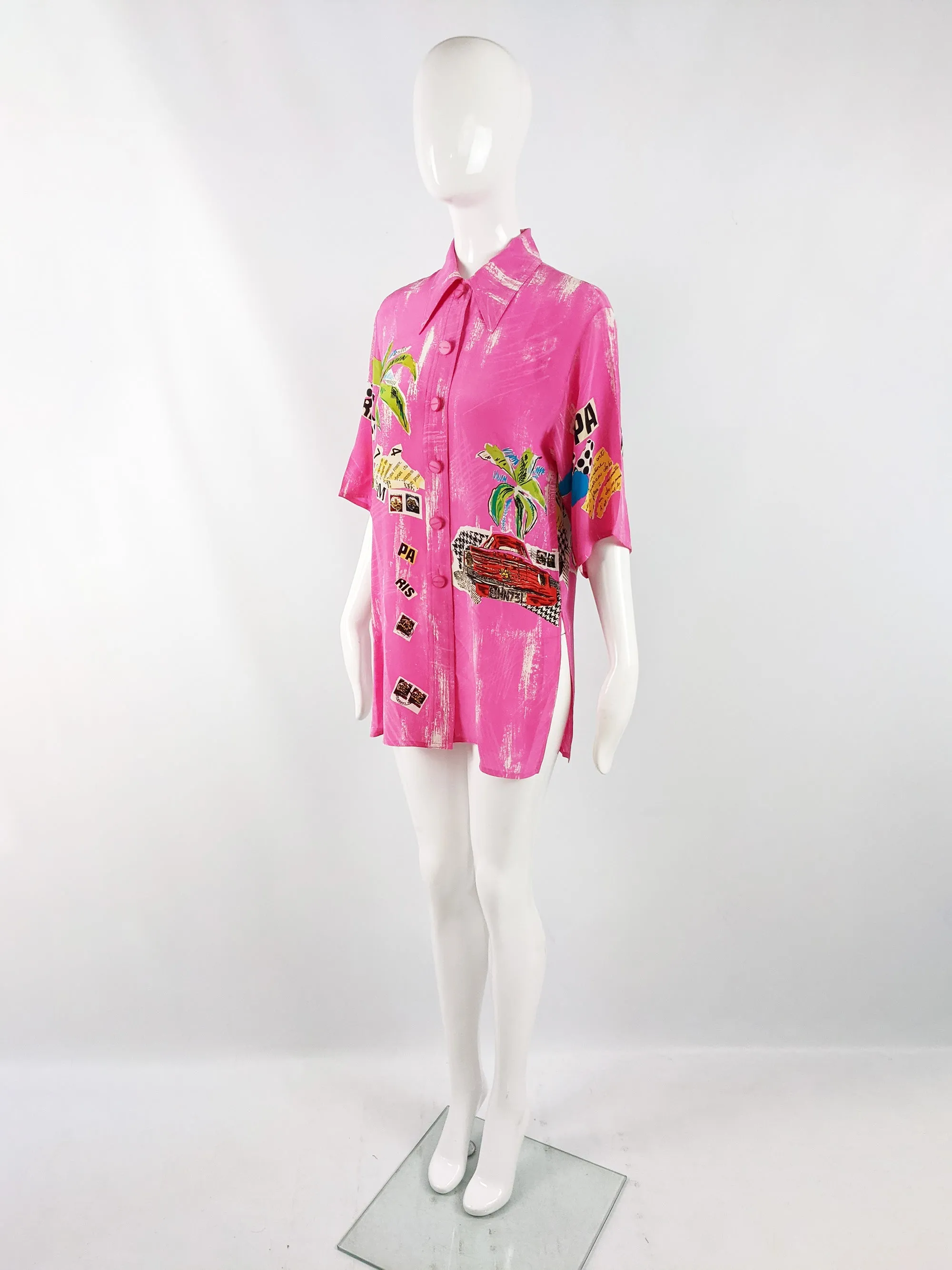 Jean Louis Scherrer Vintage Pink Tropical Blouse, 1980s