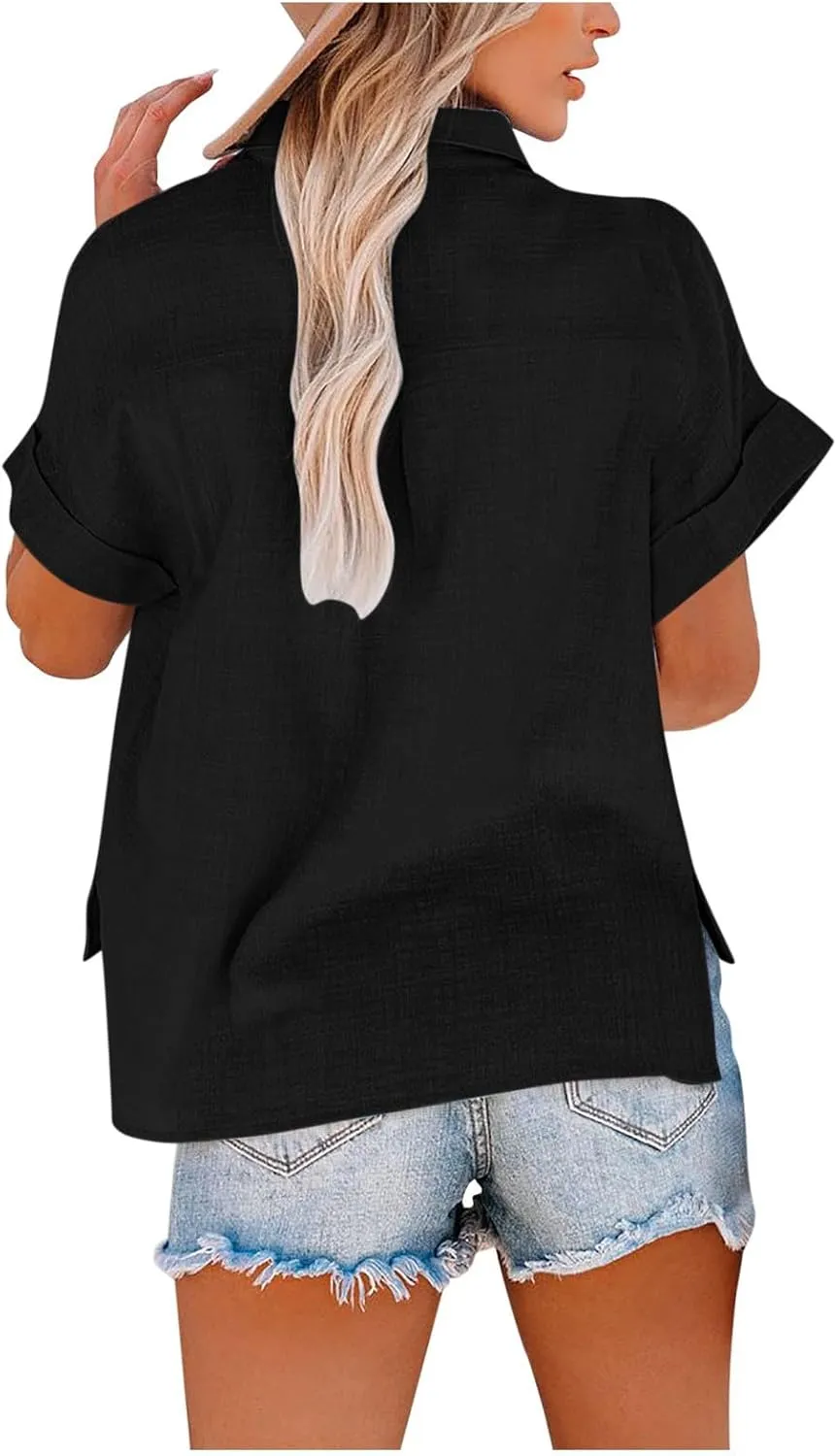 Linen Button Down Shirt Women 2025 Casual Short Sleeve Button Collared Daily Top Blouse Bathing Suit Cover Ups Tops