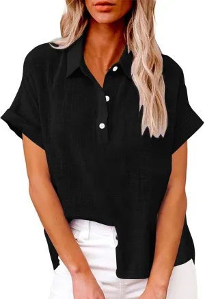 Linen Button Down Shirt Women 2025 Casual Short Sleeve Button Collared Daily Top Blouse Bathing Suit Cover Ups Tops