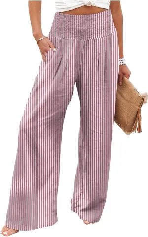 Linen Palazzo Pants Women Summer Boho Wide Leg High Waist Lounge Pant 2025 Casual Beach Vacation Outfits