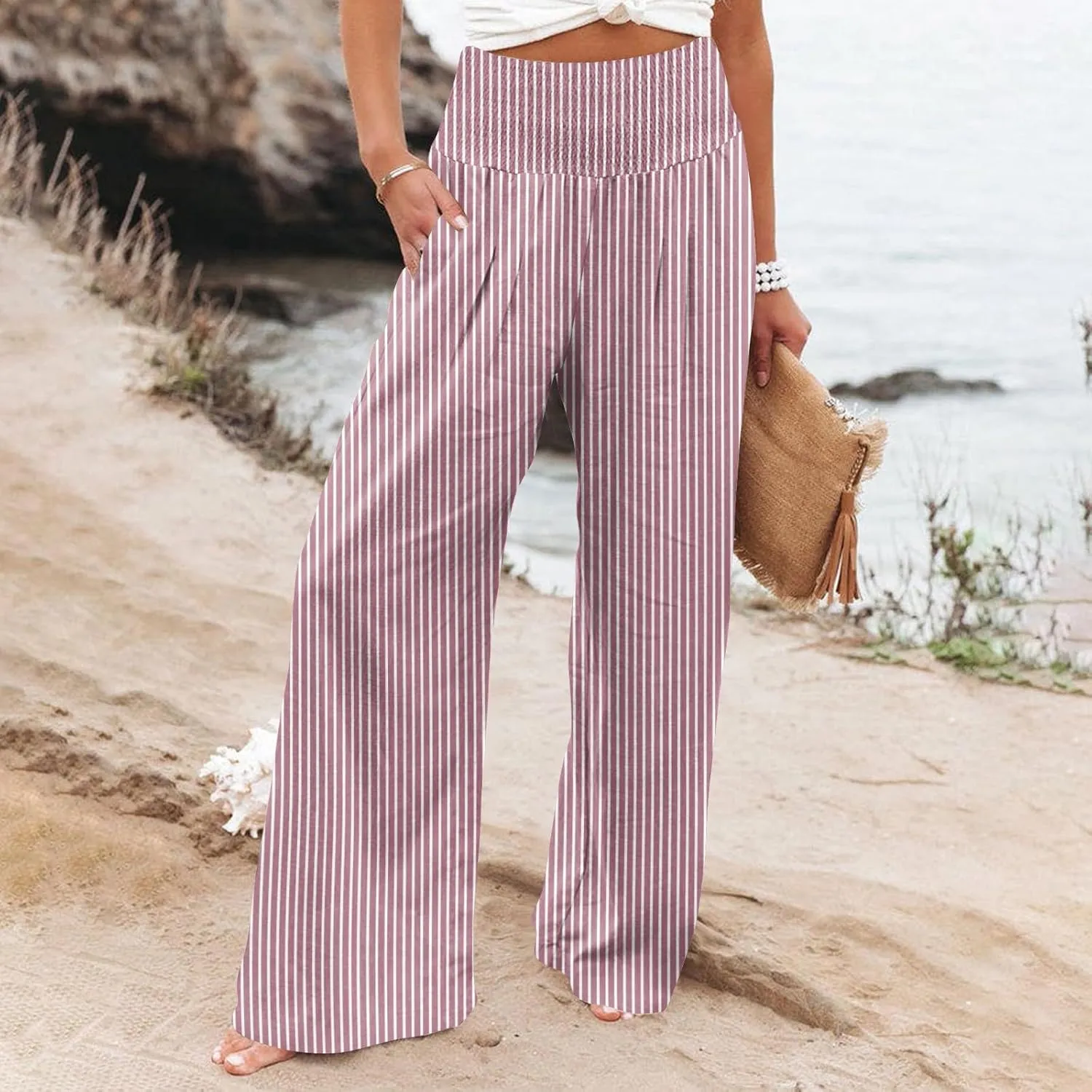 Linen Palazzo Pants Women Summer Boho Wide Leg High Waist Lounge Pant 2025 Casual Beach Vacation Outfits