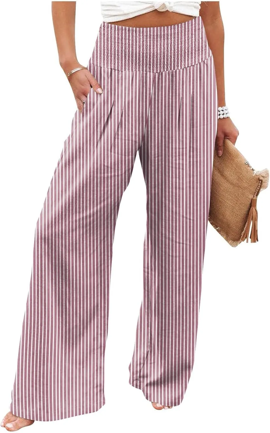 Linen Palazzo Pants Women Summer Boho Wide Leg High Waist Lounge Pant 2025 Casual Beach Vacation Outfits