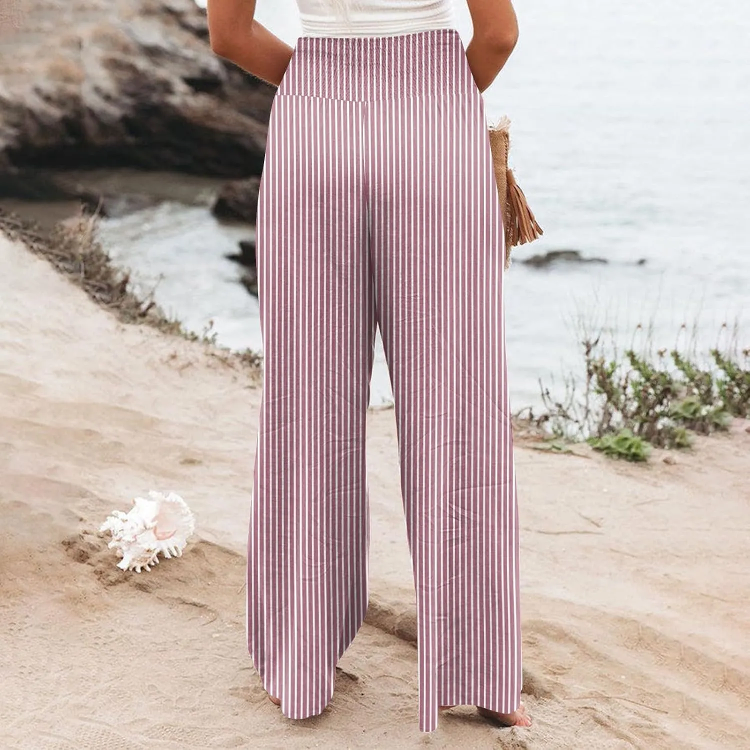 Linen Palazzo Pants Women Summer Boho Wide Leg High Waist Lounge Pant 2025 Casual Beach Vacation Outfits