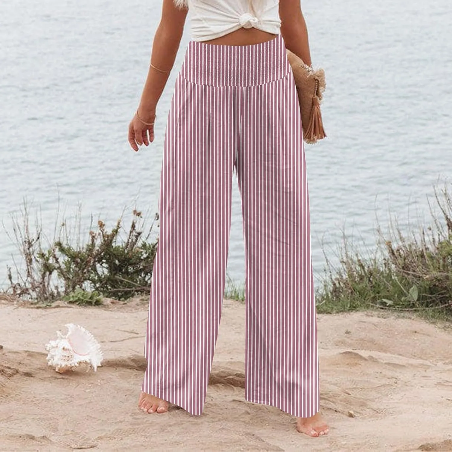 Linen Palazzo Pants Women Summer Boho Wide Leg High Waist Lounge Pant 2025 Casual Beach Vacation Outfits
