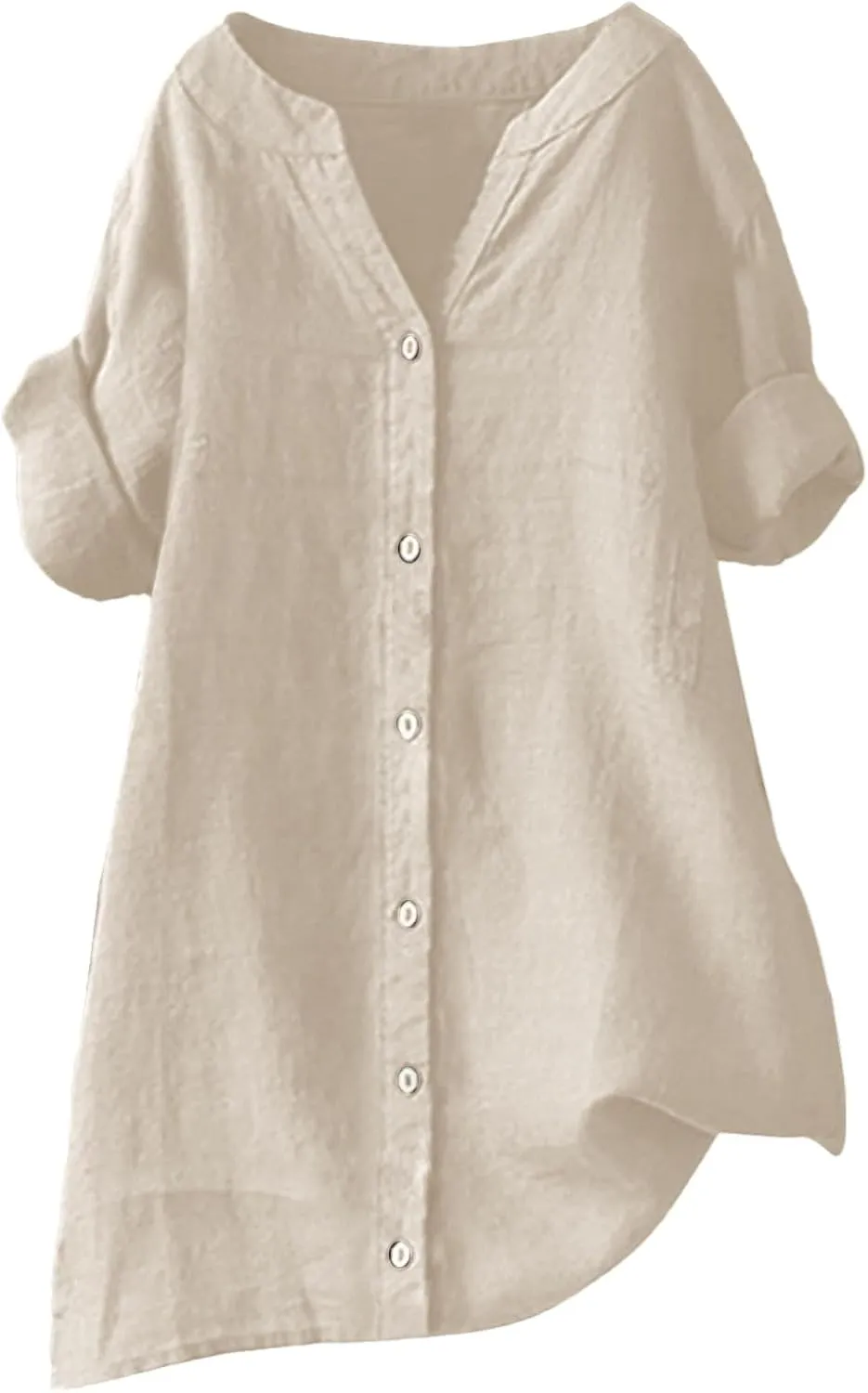 Linen Shirt for Women Button Down Shirts for Women Solid Short Sleeve Tunic Tops Casual V Neck Dressy Blouses